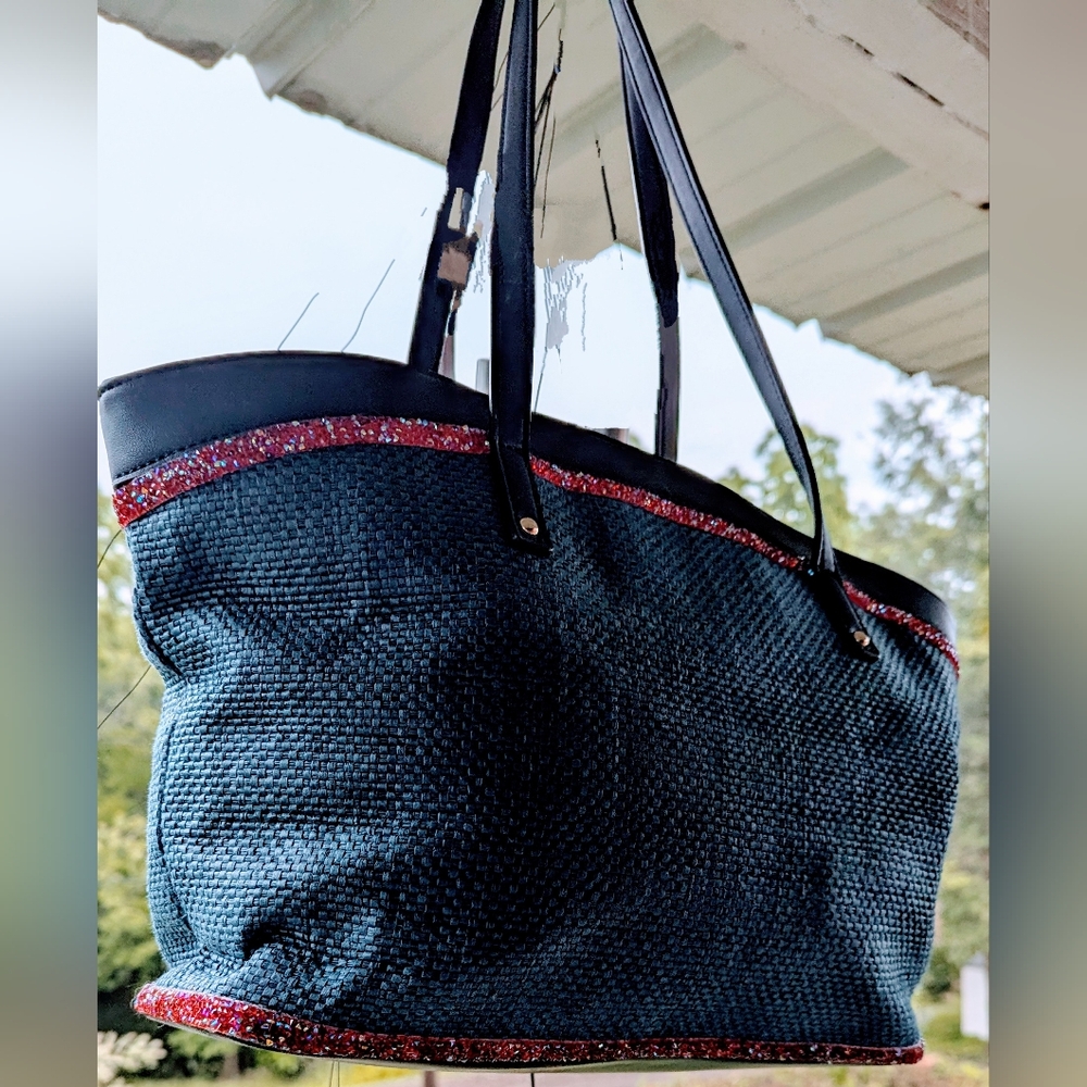 UPCYCLED ๐ ๐ DON'T BE KOI ๐๐ Leather/Woven Cotton TOTE๐ฟ PEACE GARDEN DESIGNS - Picture 9 of 15